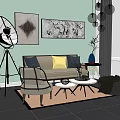 Modern Sofa Coffee Table Set With Wall Art Hanging Lights Accent Chair And Cushions