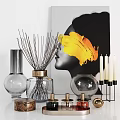 Decorative Ornament Set with Glass Vases Reed Diffusers Candles Perfume Bottles and Metallic Accents