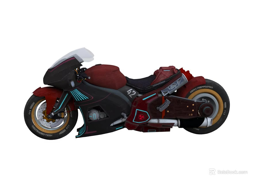 Futuristic Red And Black Motorcycle With Streamlined Design Transparent Windshield And Unique Wheels 3d model 