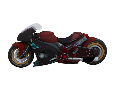 Futuristic Red And Black Motorcycle With Streamlined Design Transparent Windshield And Unique Wheels 3d model