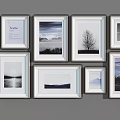 Stylish Picture Frames Collage With Various Landscape Art On Gray Wall 3d model
