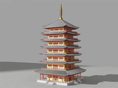 Traditional Chinese Ancient Pagoda With Multi Storey Structure And Golden Spire 3d model