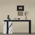 Black Console Table With Marble Top And Decorative Items On Beige Wall 3d model