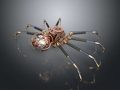 Mechanical Spider Game Movie Character with Steampunk Metal Legs and Intricate Mechanical Body 3d model