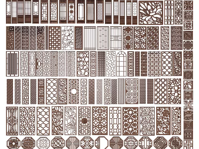 Various Lattice Window Designs Featuring Intricate Patterns and Decorative Styles 3d model