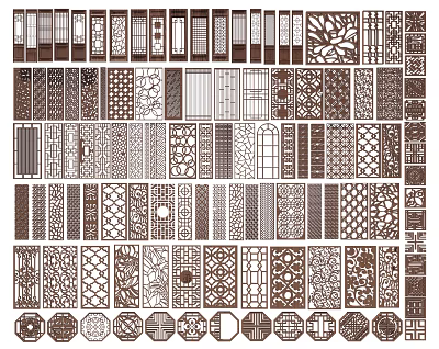 Various Lattice Window Designs Featuring Intricate Patterns and Decorative Styles 3d model