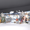 Live Stream Of Snowy Winter Scene With Wooden Cabin Christmas Tree Bonfire And Figures