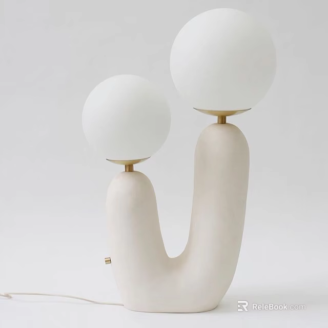 Modern Table Lamp With Two White Spherical Lampshades And U Shaped White Base 3d model 