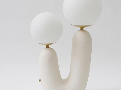 Modern Table Lamp With Two White Spherical Lampshades And U Shaped White Base 3d model