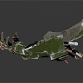 Mechanical Creature Design With Green Metallic Body Red Lights And Claw Structure