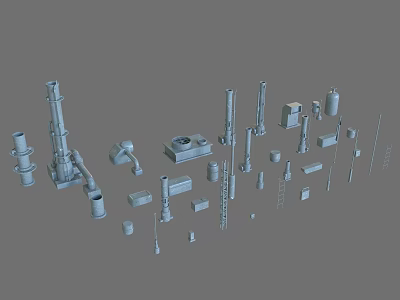Assorted Industrial Metal Parts Including Pipes Valves Brackets And Fittings 3d model