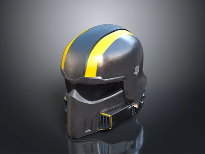 Black And Yellow Striped Tactical Helmet With Shiny Surface And Modern Design 3d model