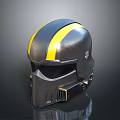 Black And Yellow Striped Tactical Helmet With Shiny Surface And Modern Design