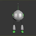 Modern White Robot Character With Green Accents Antenna Metallic Legs Green Feet