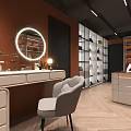 Modern Walk In Closet With Glass Wardrobes And Hanging Clothes