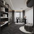 Modern Black Bedroom Interior With Marble Headboard And Ambient Lighting