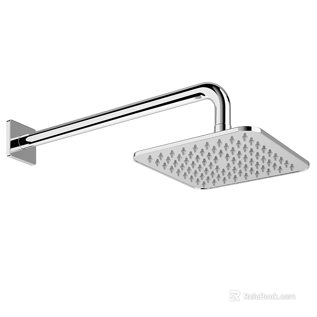 Chrome Square Rainfall Showerhead with Fixed Arm and Water Spray Holes 3d model 