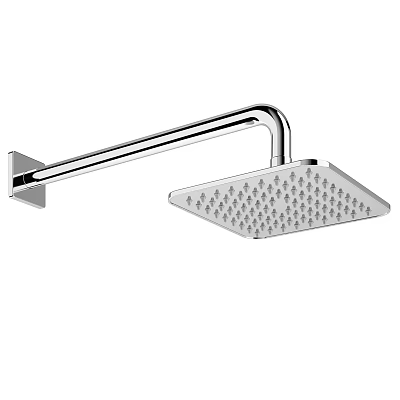 Chrome Square Rainfall Showerhead with Fixed Arm and Water Spray Holes 3d model