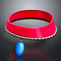 Stylish Red Collar Accessory Adorned With Silver Beads And Blue Teardrop Pendant