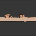 Cartoon Desert Scene With Cactus Tent Cowboy Figure Rocks Small Plants And Sandy Ground