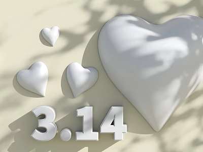 White Heart Shaped Landscape Sculpture with 3.14 Numbers on Light Background 3d model