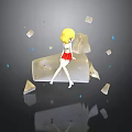 3D Rendered Scene With Blonde Girl On Transparent Ice Platform And Scattered Ice Cubes
