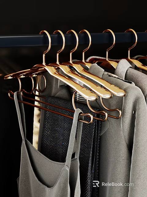 Heavy Duty Gold Metal Hangers With Clips For Pants And Clothes Organization 3d model 