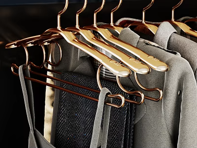 Heavy Duty Gold Metal Hangers With Clips For Pants And Clothes Organization 3d model