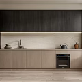 Modern Kitchen Interior Design With Dark Upper Light Lower Wooden Cabinets And Matte Countertop