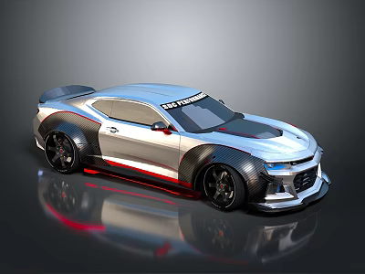 Sleek Silver Sports Car With Black Accents Red Side Stripe Rear Spoiler And Large Wheels 3d model