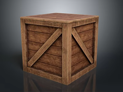 Sturdy Wooden Crate With Cross Slats And Natural Wood Grain Texture 3d model