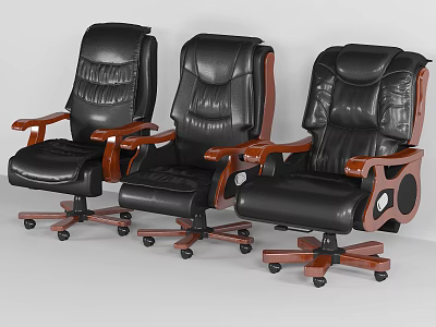Black Leather Office Chair With Wooden Armrests Swivel Casters And Comfortable Design 3d model