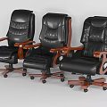 Black Leather Office Chair With Wooden Armrests Swivel Casters And Comfortable Design