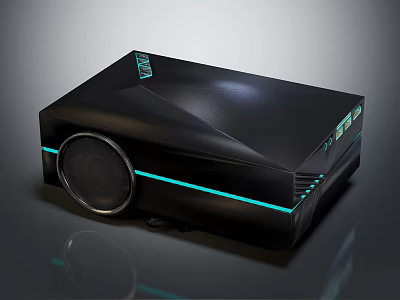 Sleek Black Projection Monitoring Device With Modern Design And Blue Accent Lines 3d model