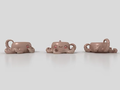 Three Pink Elephant Shaped Cups With Cute Smiling Faces On Light Colored Background 3d model