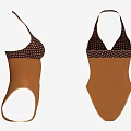 Women's Halter Neck Brown Polka Dot One Piece Swimsuit Fitted Design Fashionable