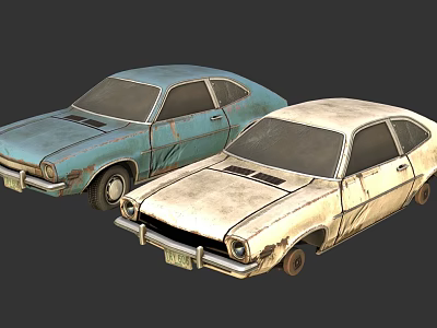 Two Old Rusty Blue And Beige Cars With Worn Aged Bodies 3d model