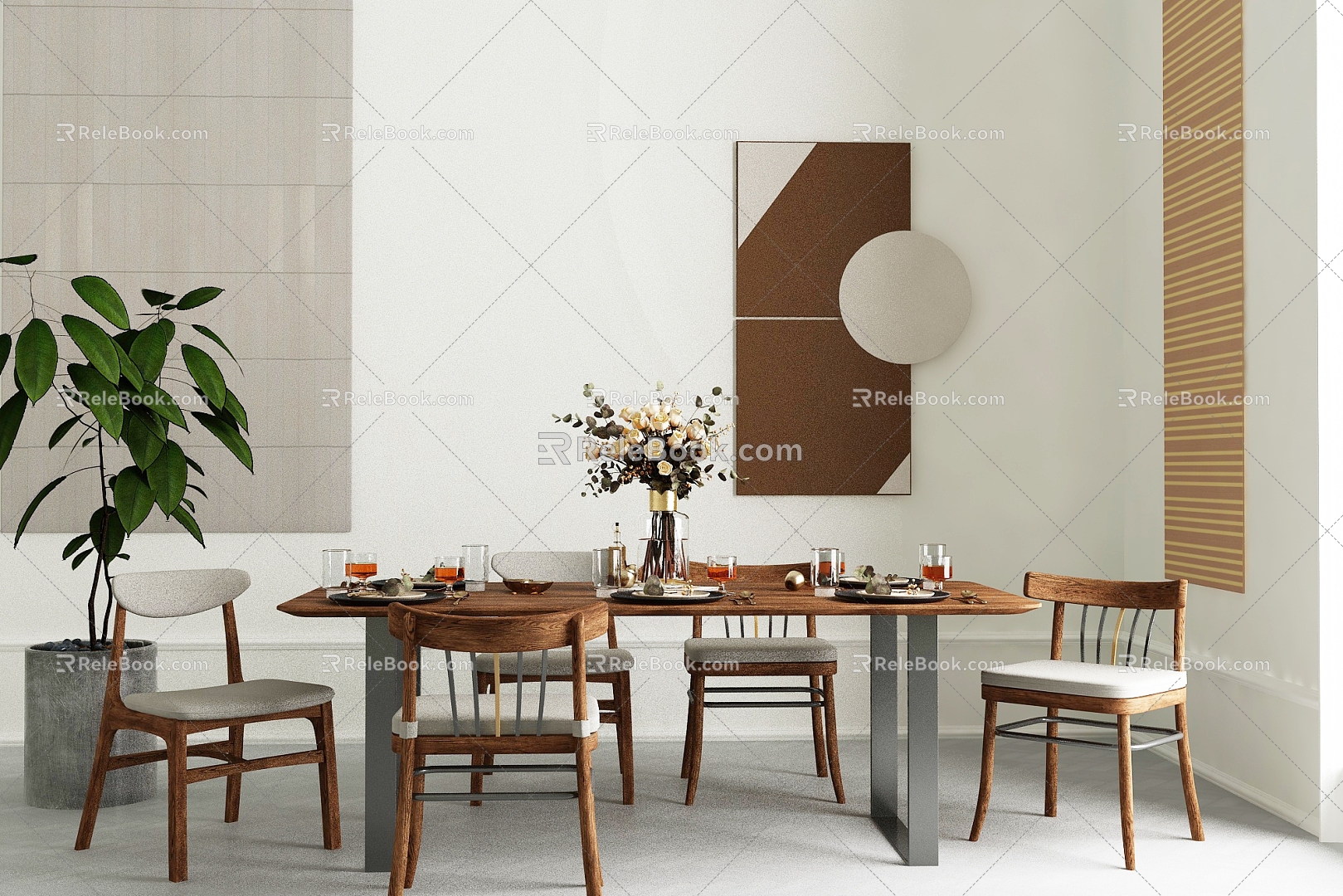 Nordic Dining Table and Chair Combination Minimalist Home 3d model