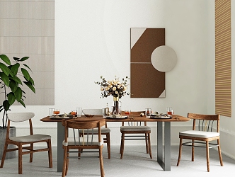 Nordic Dining Table and Chair Combination Minimalist Home 3d model