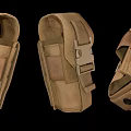 Multiple Beige Tactical Magazine Pouches With Various Shapes Straps And Buckles On Black Reflective Background
