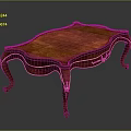 Antique Wooden Coffee Table With Ornate Gold Accents And Curved Legs Design