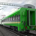 Green High Speed Train With Yellow Stripe At Modern Railway Platform