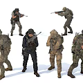Men In Military Camouflage Uniforms Holding Rifles In Different Tactical Poses