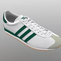 White Casual Sports Shoes With Green Stripes Gray Toe Cap And Light Brown Sole