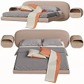 Modern Double Bed With Upholstered Headboard Gray Sheets Orange Beige Throw And Nightstands 3d model