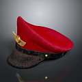 Red Stylish Hat With Golden Badge Black Brim And Decorative Wool Like Design