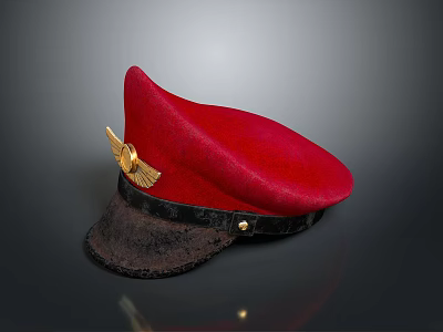 Red Stylish Hat With Golden Badge Black Brim And Decorative Wool Like Design 3d model Red Stylish Hat With Golden Badge Black Brim And Decorative Wool Like Design 3d model