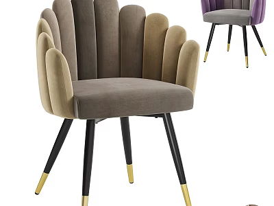 Luxury Velvet Shell Shaped Stool With Black And Gold Metal Legs 3d model