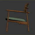 Stylish Leisure Chair With Wooden Frame Curved Armrests Rattan Backrest And Green Cushioned Seat
