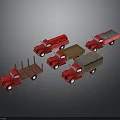 Red Model Trucks Featuring Tank Dump Flatbed And Covered Cargo Designs
